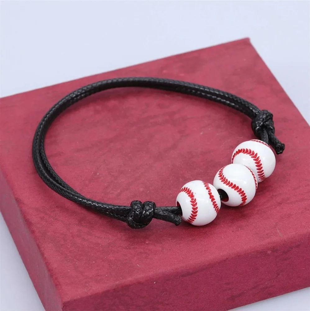 Black Baseball Bracelet Set of 2 Bead Charms Sport Friendship Couple Gift Set